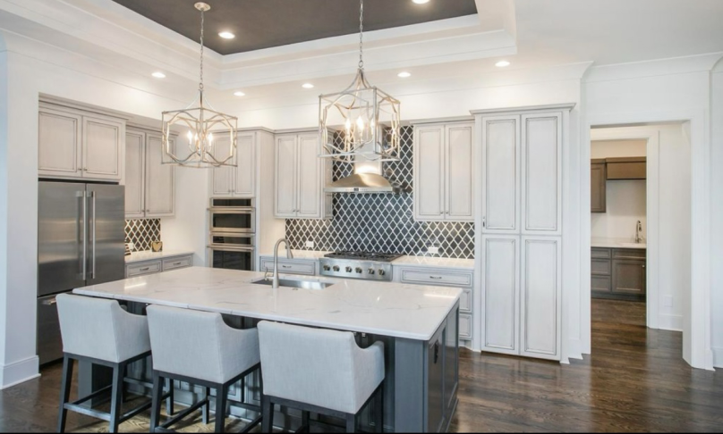 Kitchen backsplash with black tile